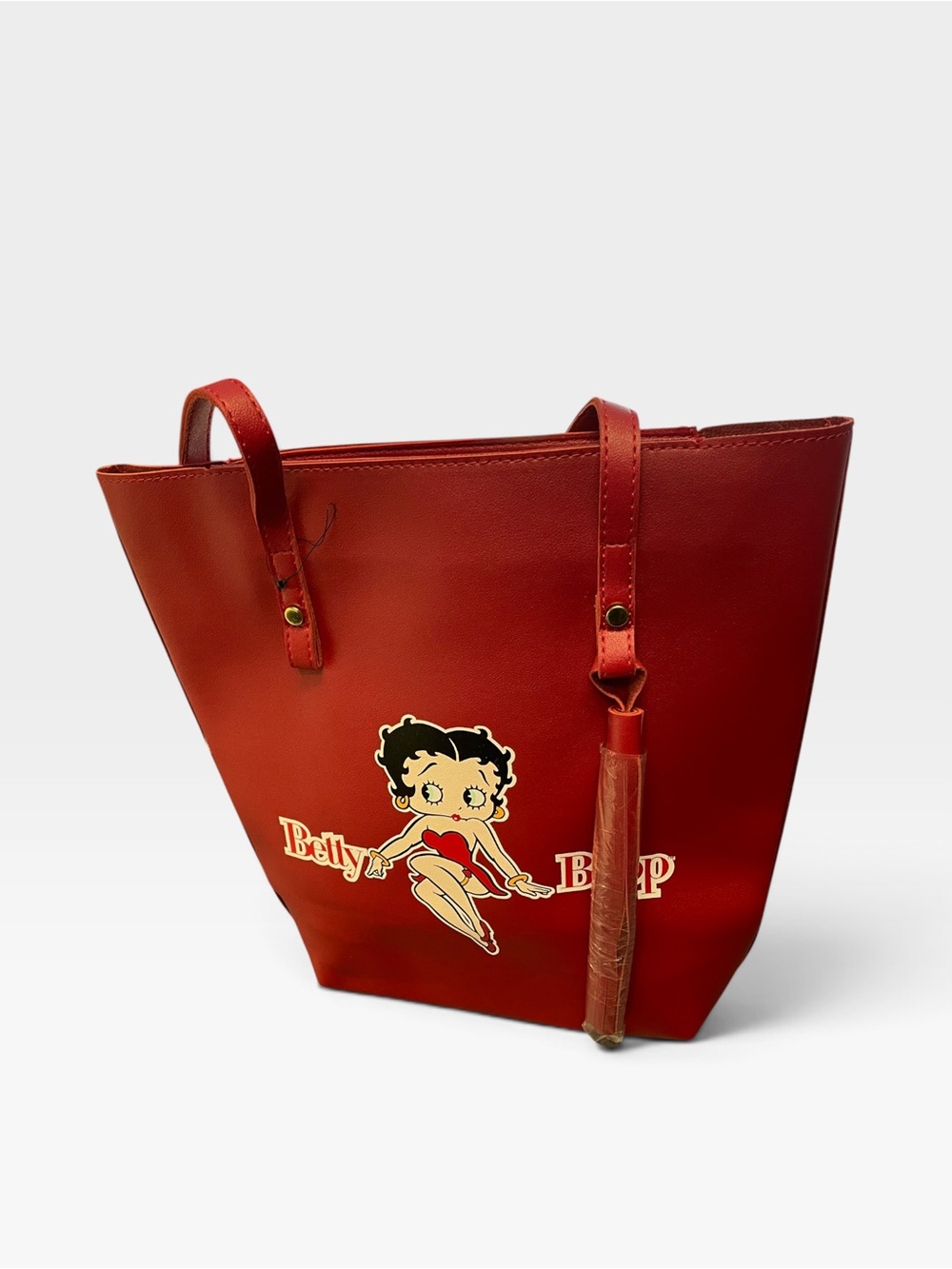 Betty Boop Red Faux-Leather Tote with Character Graphic